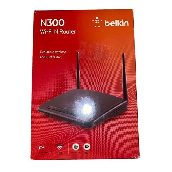 Belkin N300 4 Port Wi-Fi N Wireless Router Strong Range 300 Mbps Model F9K1007 - Picture 1 of 13